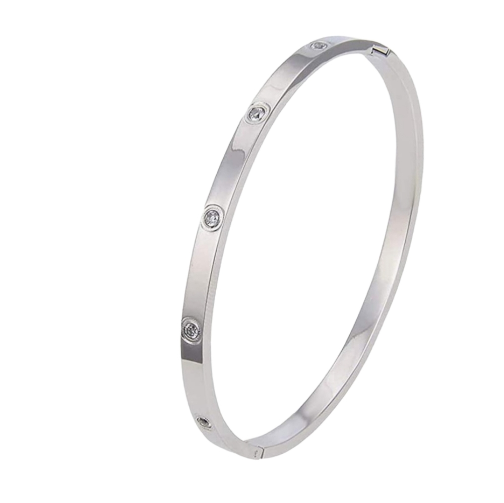 Love Friendship Silver Bracelet Bangle Cubic Zirconia Stones with Crystal, NWOT